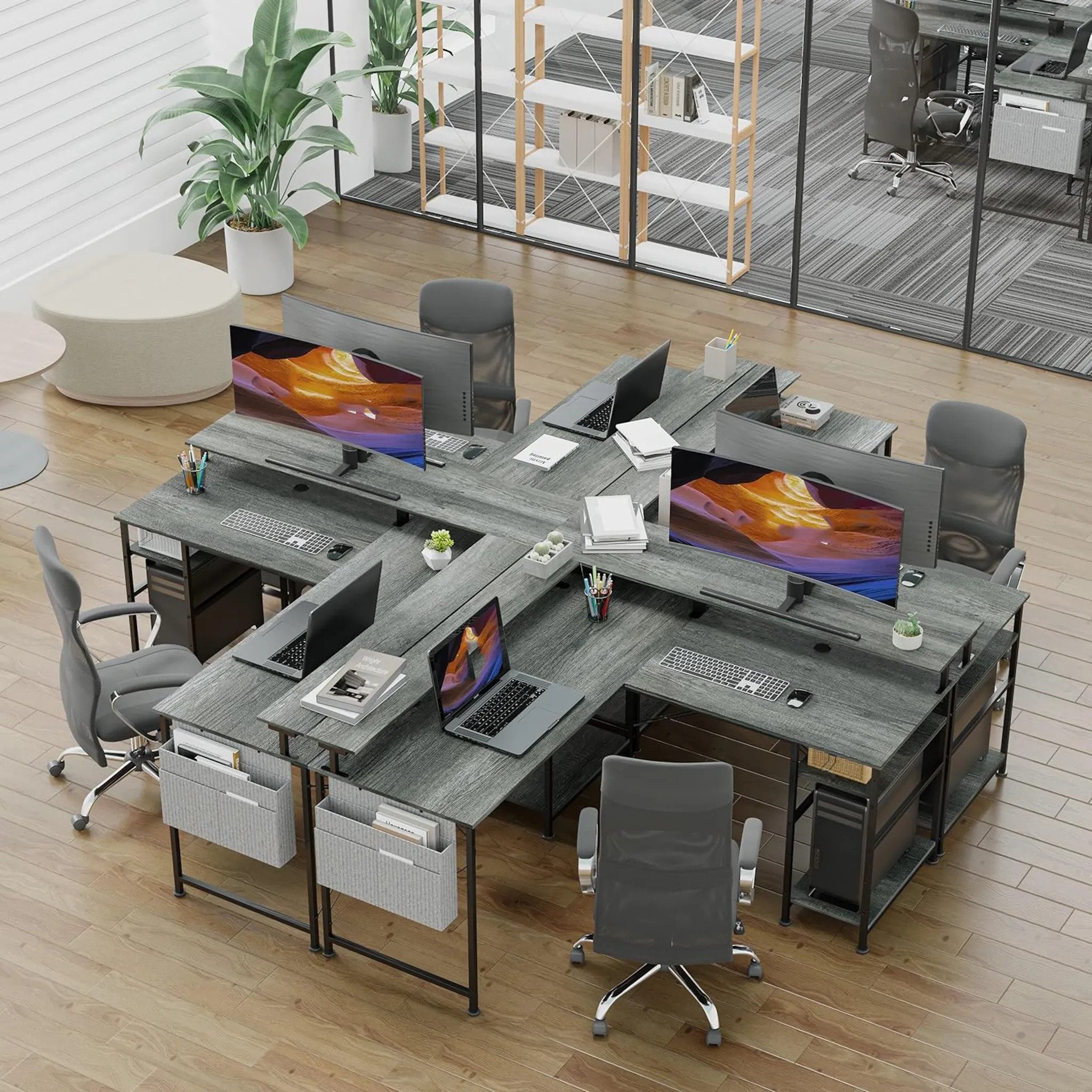 BBWL Computertisch L-förmiger Gaming-Schreibtisch mit LED, Steckdose, Monitorständer, 140 x 140 x 85 cm,mit Ablagefach, langer 2-Personen-Schreibtisch