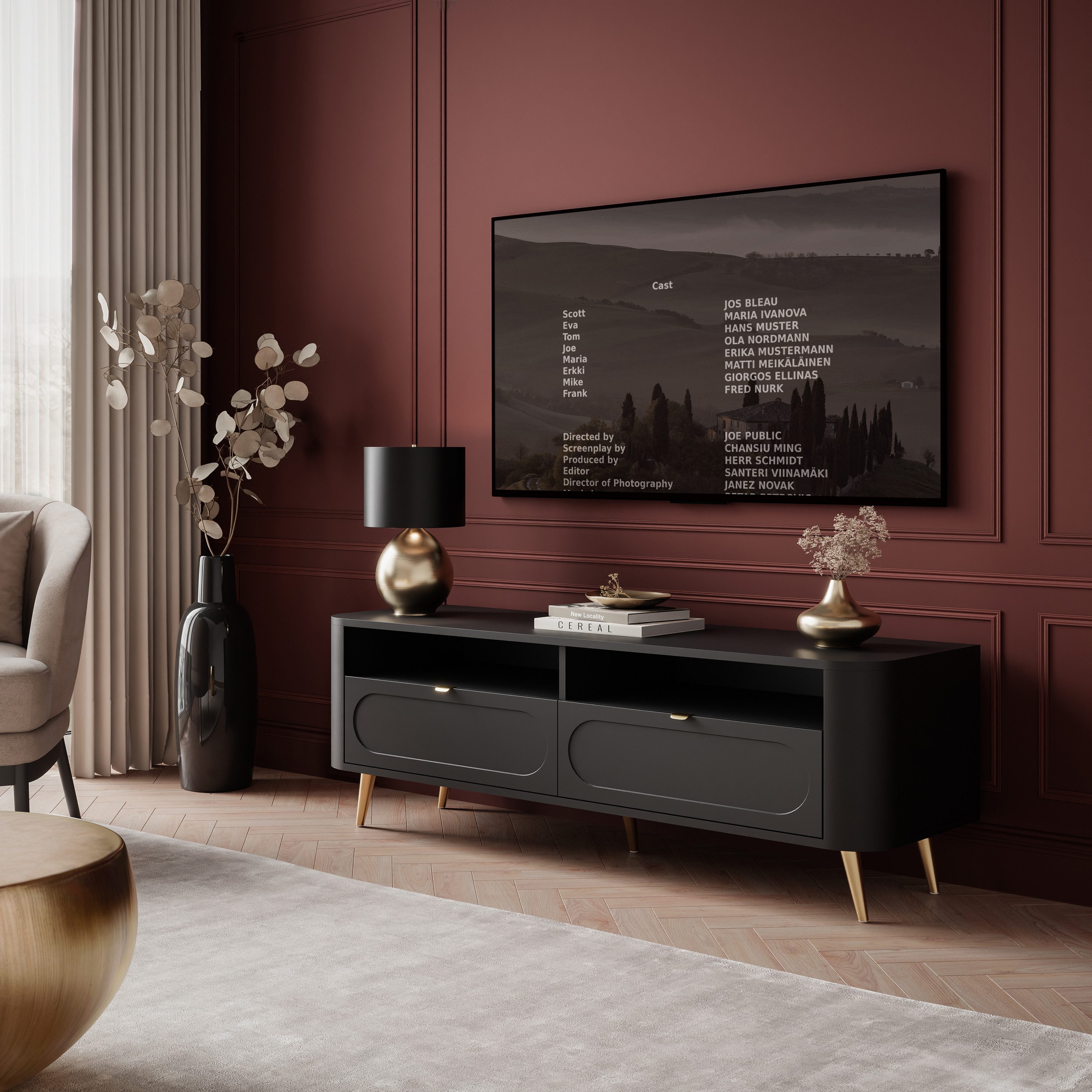 Lookway TV-Schrank SHADOW 2S II mit Schubladen und wählbaren Metallbeinen Breite: 138 cm
