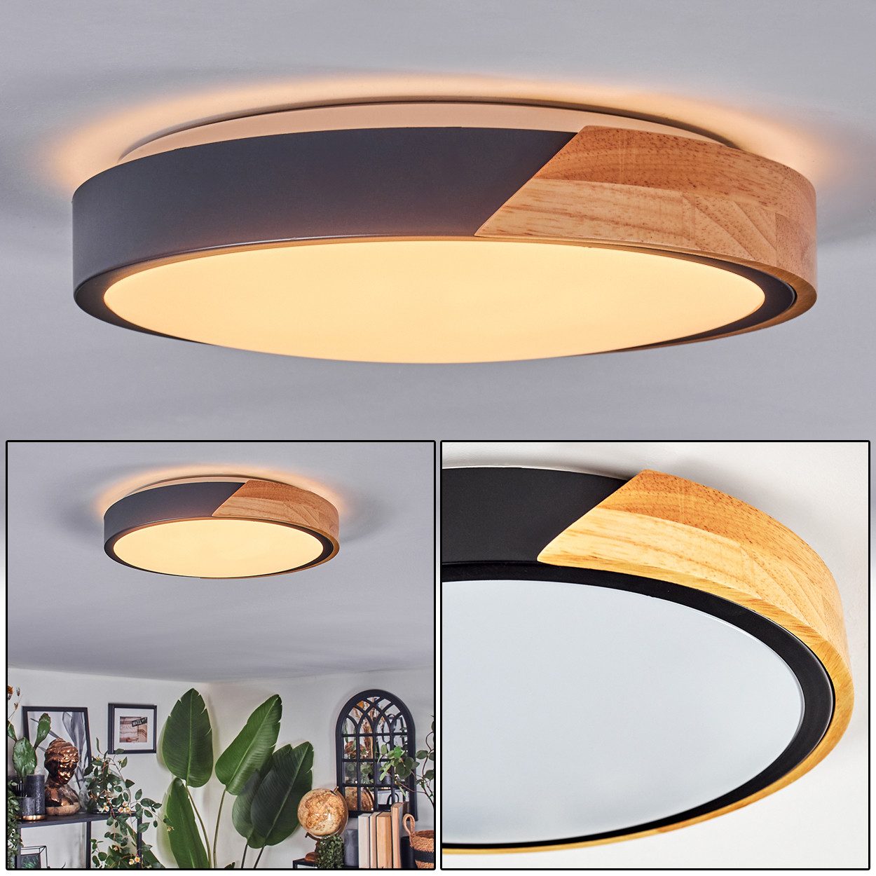hofstein Deckenleuchte Deckenlampe aus Metall/Holz/Kunststoff in Schwarz/Na günstig online kaufen
