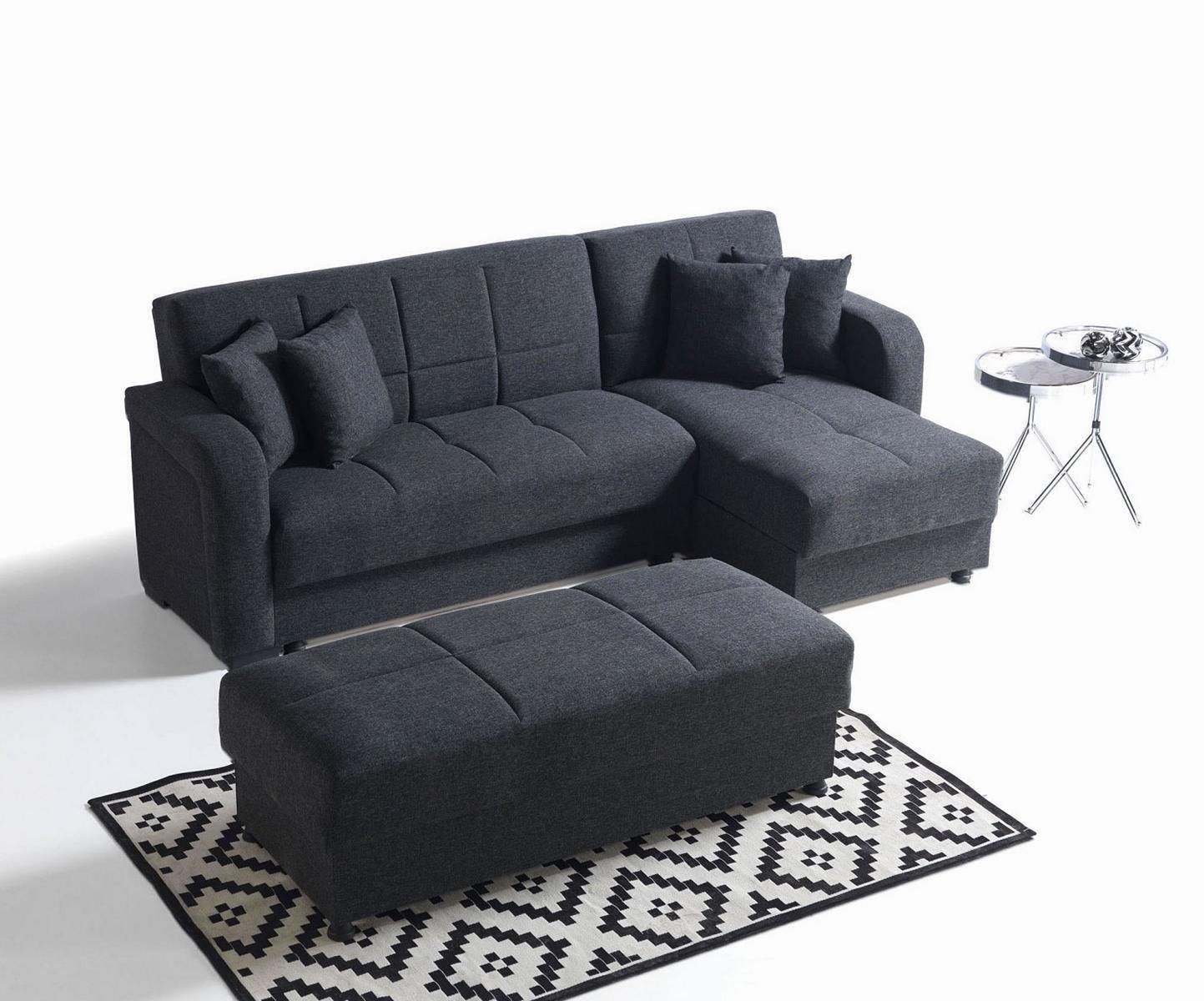 JVmoebel Ecksofa Ecksofa L-Form In Hocker Komplett Europe Wohnzimmer Luxus, 2tlg. Schwarz Set Made