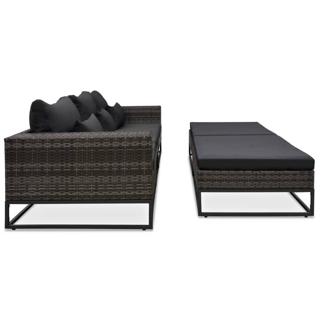 vidaXL Garten-Sofagarnitur 5-tlg. Auflagen Poly Rattan Grau, Teile mit Loungesofa 1