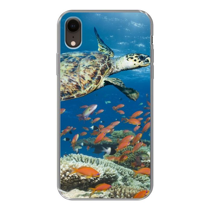 MuchoWow Handyhülle Korallenriff mit Schildkröte Handyhülle Apple iPhone XR Smartphone-Bumper Print Handy