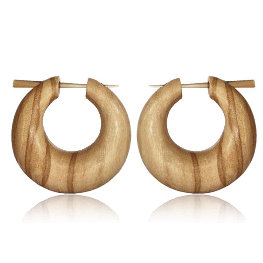 viva-adorno Paar Creolen Holzohrringe Holz Creolen Olivenholz natur braun Horn Pinohrringe