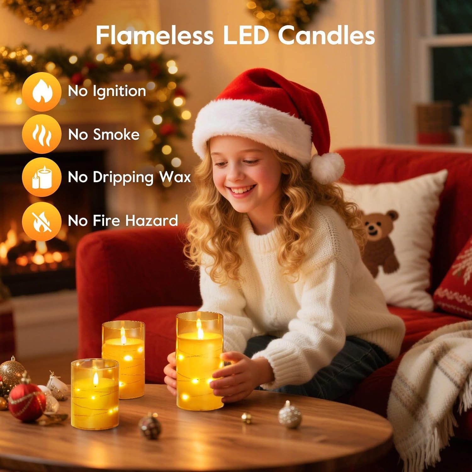 EXTSUD LED-Kerze 3 Stück LED Kerzen mit Lichterkette und Timer Aufladbare LED Kerzen (3-tlg., für Wohnung Dekoration Weihnachten Geburtstag Party [Energieklasse – Bild 4 von 5
