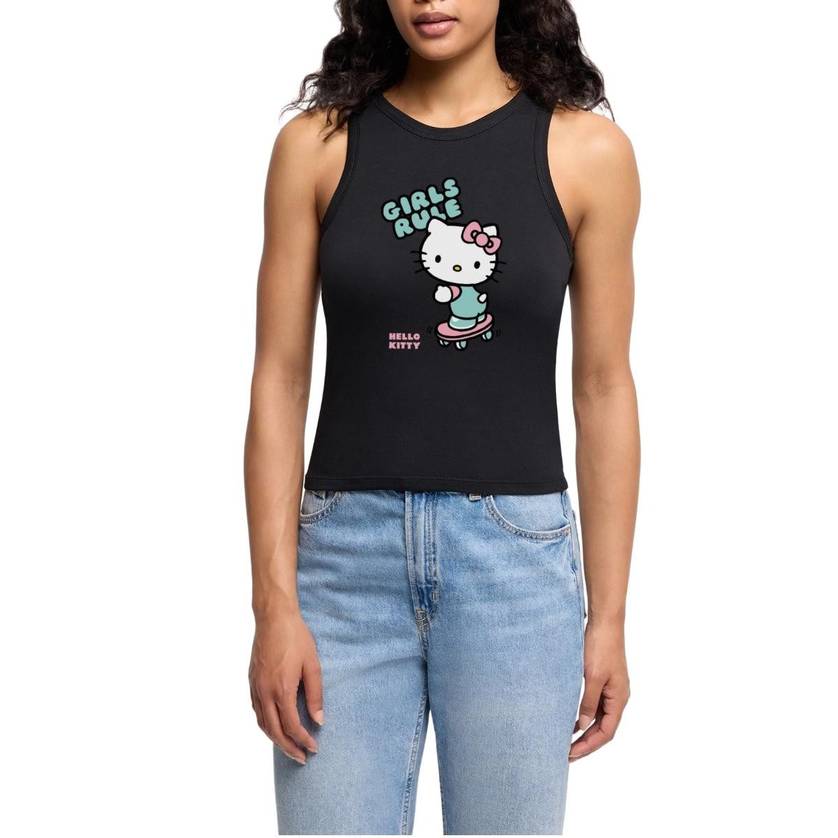 T-Shirt Hello Kitty Auf Skateboard Girls Rule Cropped Frauen Organic Tank Top