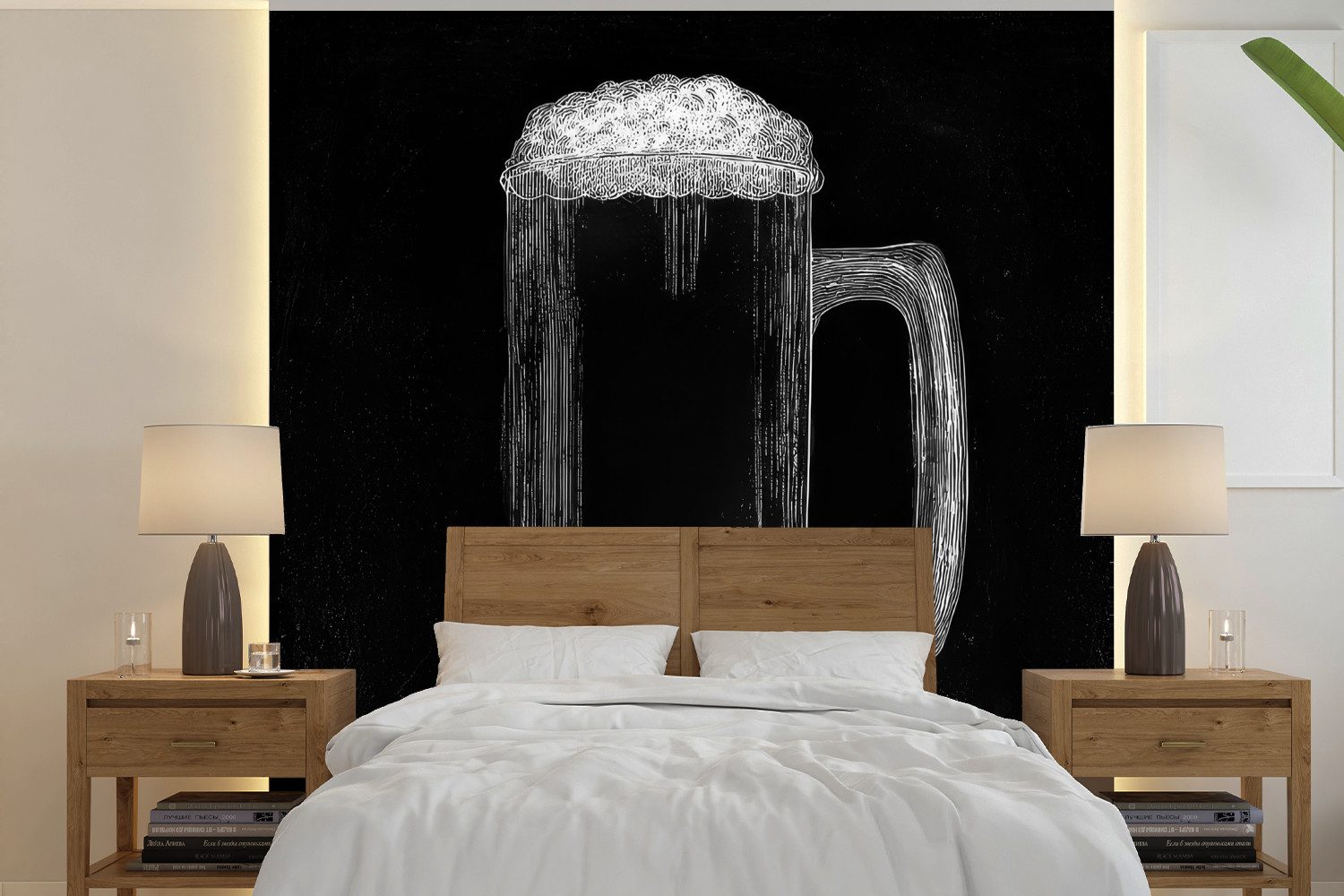 MuchoWow Fototapete Bierkrug - Schaumstoff - Kreidezeichnung, Matt, bedruckt, Vliestapete für Wohnzimmer Schlafzimmer Küche, Fototapete, 220x220 cm