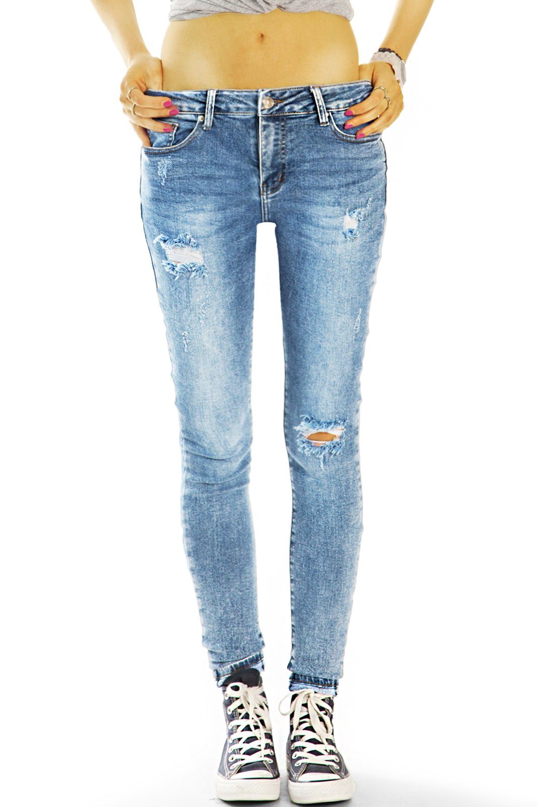 Hosen Medium - Skinnyhose Destroyed-Jeans destroyed Look - mit Röhrige used 5-Pocket-Style Damen waist Jeans j26i styled Stretch-Anteil, be