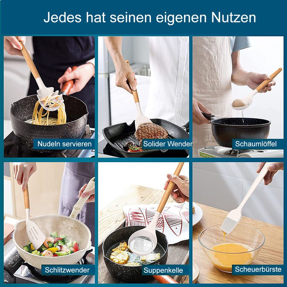 NUODWELL Pfannenwender 44-teiliges hitzebeständiges Küchenutensilien-Spatel-Set