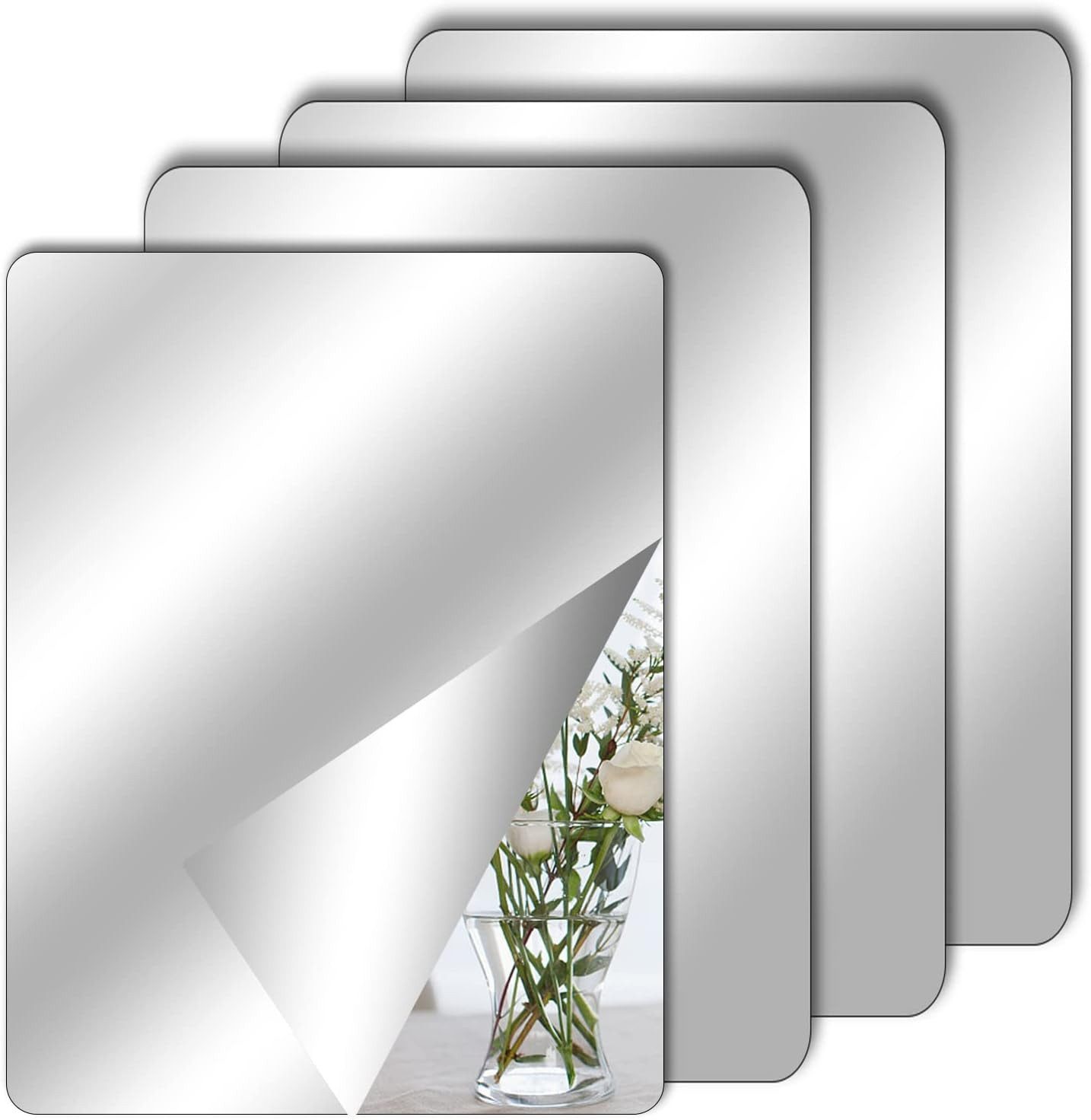 Bextsrack Wandspiegel 4 Stück Fliesenspiegel Spiegel zum Aufkleben,Acrylspiegel Schulspiegel, für Wand Schule Zuhause Wohnzimmer Badezimmer Schlafzimmer