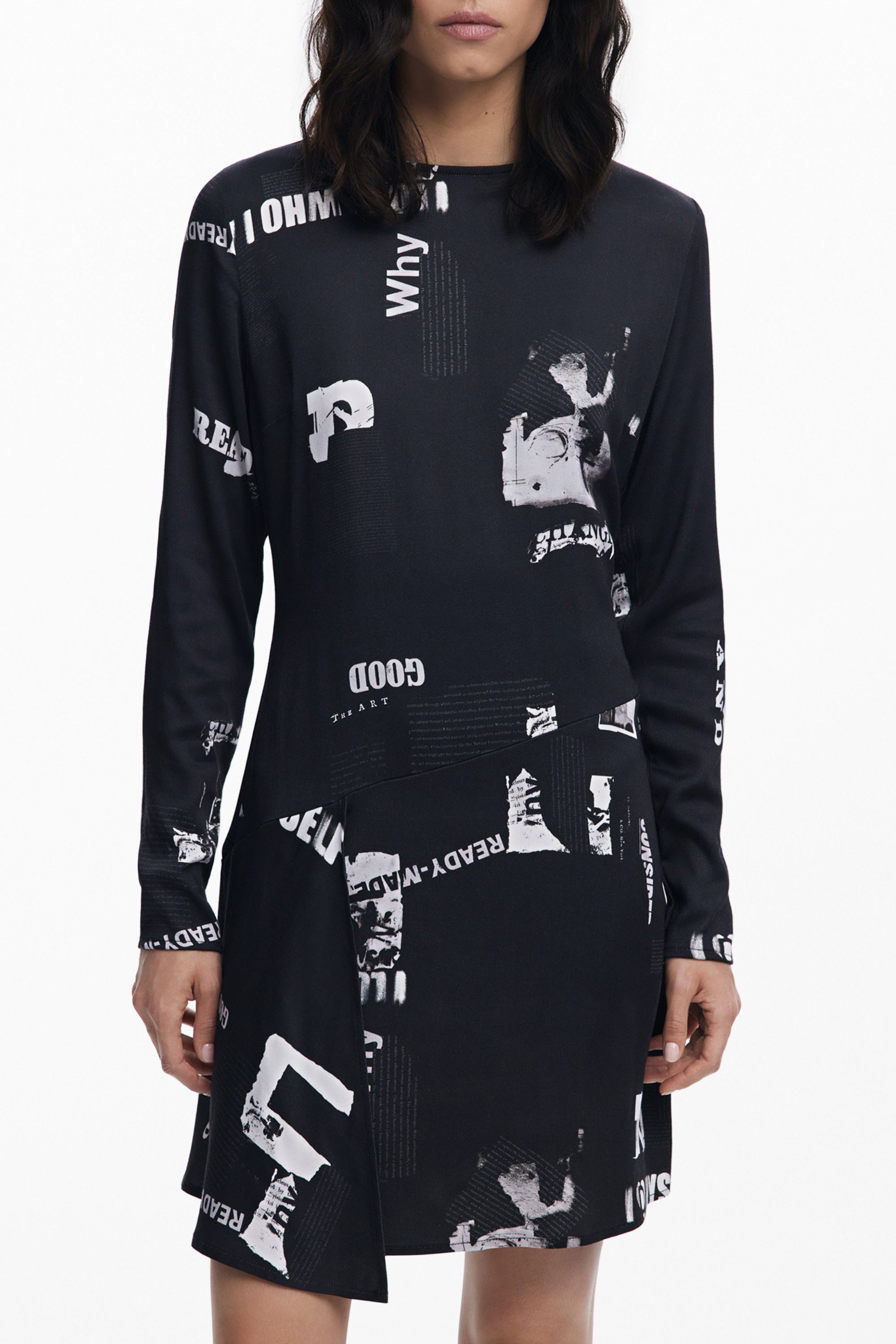 Desigual Partykleid Schwarzes kurzes Damenkleid mit Muster und kontrastreic günstig online kaufen