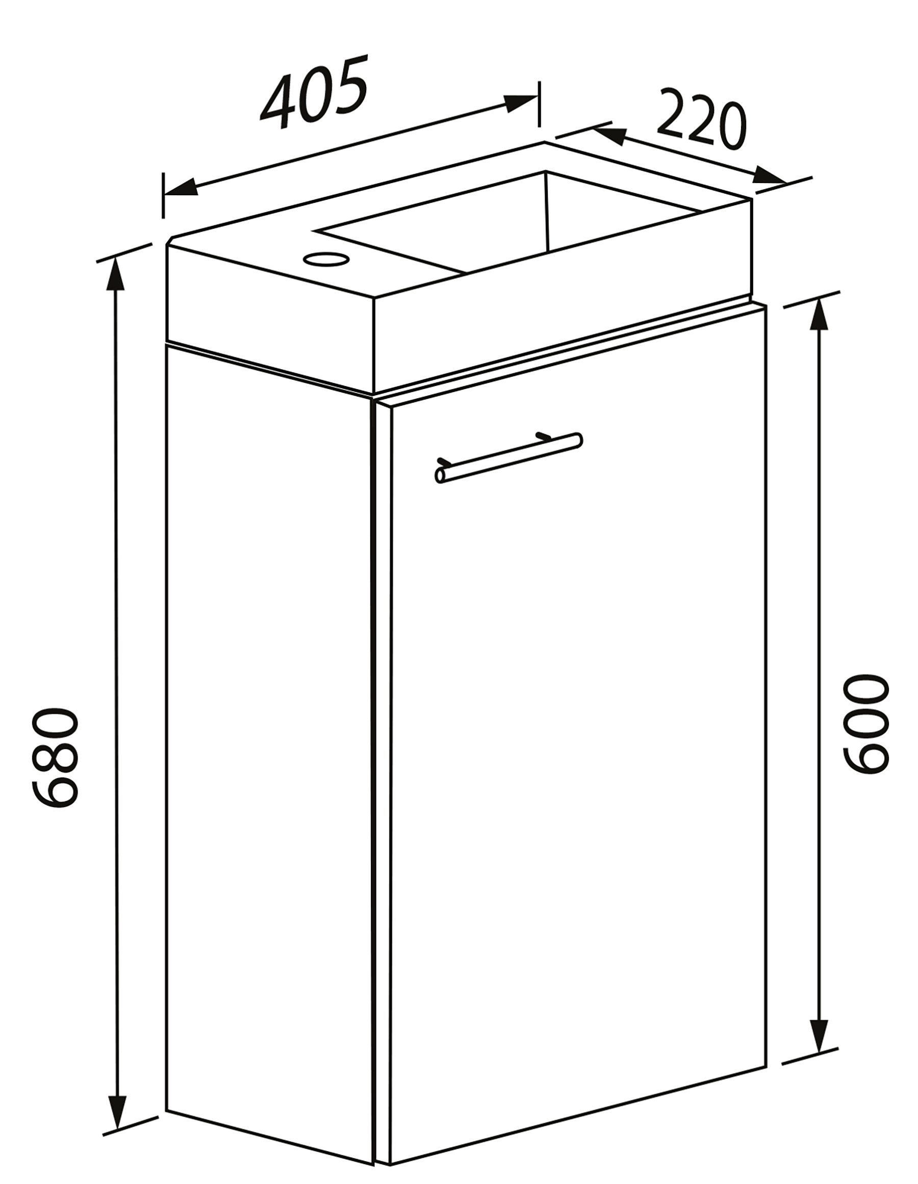 VCM Badmöbel-Set Slito 2er Set B. 41 x T. 22 x H. 60 cm, (Komplett-Set, 2-St., 1x Unterschrank 1x Waschbecken), Waschplatz mit viel Ablagefläche, für Gästebäder – Bild 4 von 4