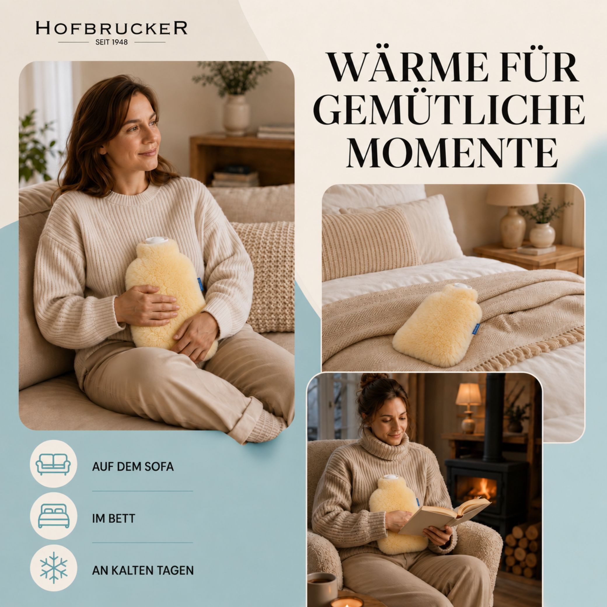 Hofbrucker seit 1948 Wärmflasche fashy Wärmflasche mit Fellbezug medizinisch gegerbt