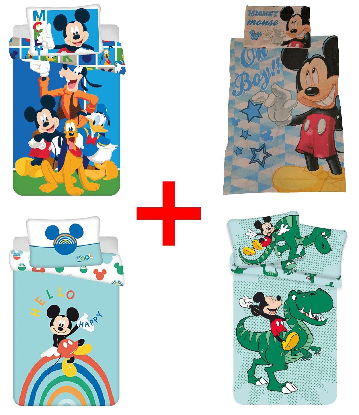 Disney Kinderbettwäsche Disney Micky Maus 4 x Bettwäsche-Sets, 100x135cm Cartoon Filme, Renforcé, 2 teilig