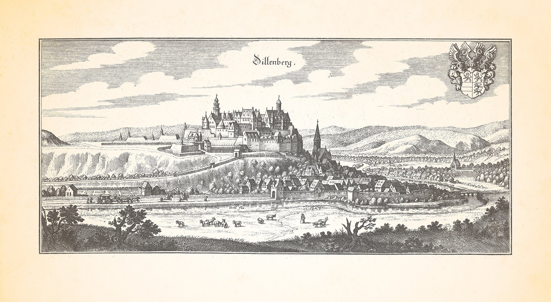 Kunstdruck Dillenberg Dillenburg Wilhelmsturm Hengstparade Dillturm Kupferstich M