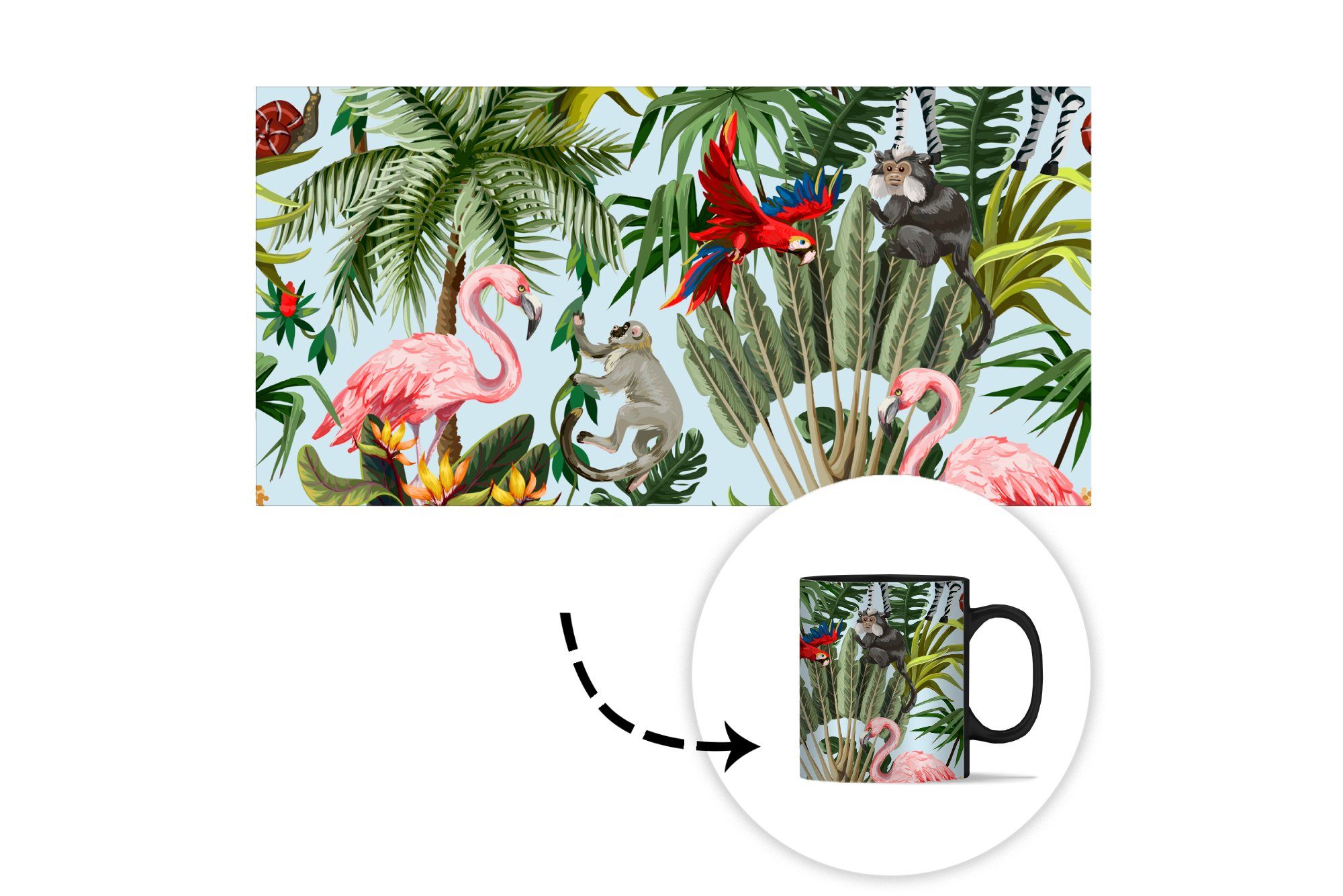 Zaubertasse, Kaffeetassen, - - Tasse - - Farbwechsel, Keramik, - Kinder Tiere Mädchen Teetasse, Geschenk - Dschungel Jungen Papagei, Flamingo MuchoWow