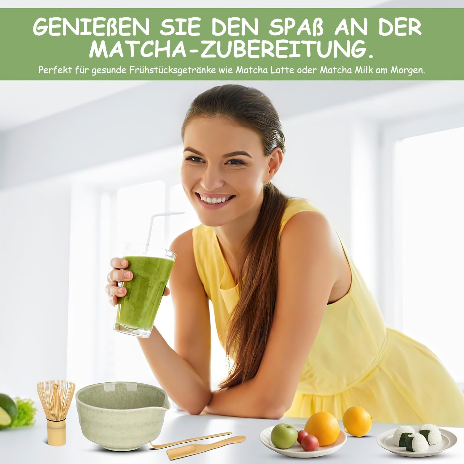 SURFOU Teeservice 6 Stück Matcha Tee Set mit Matcha Besen Edelstahlsieb Schal, 2 Matcha Löffel Besenhalter aus Keramik Matcha-Utensilien