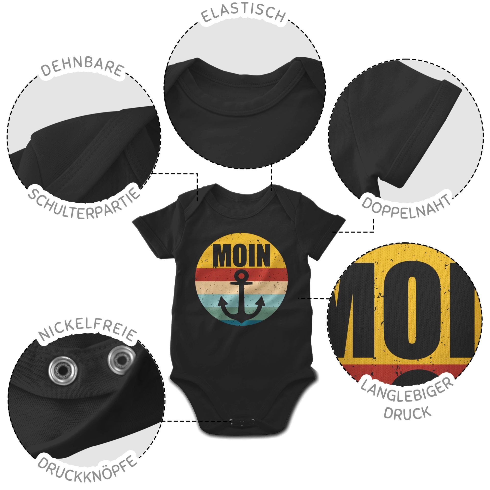 Shirtbody Baby Anker & Moin Sport Bewegung mit 2 Schwarz Shirtracer retro