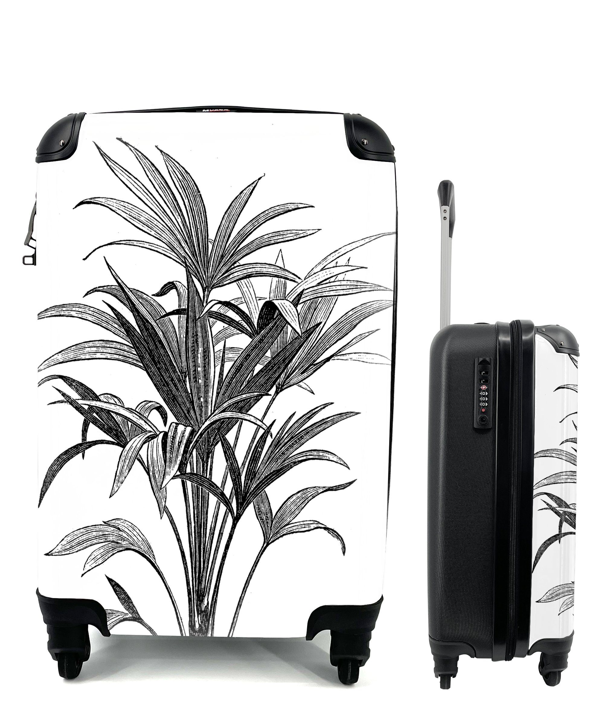 für mit einer Handgepäck Reisetasche Ferien, Eine 4 Handgepäckkoffer Reisekoffer Pflanze, Schwarz-Weiß-Abbildung rollen, Rollen, MuchoWow Trolley,