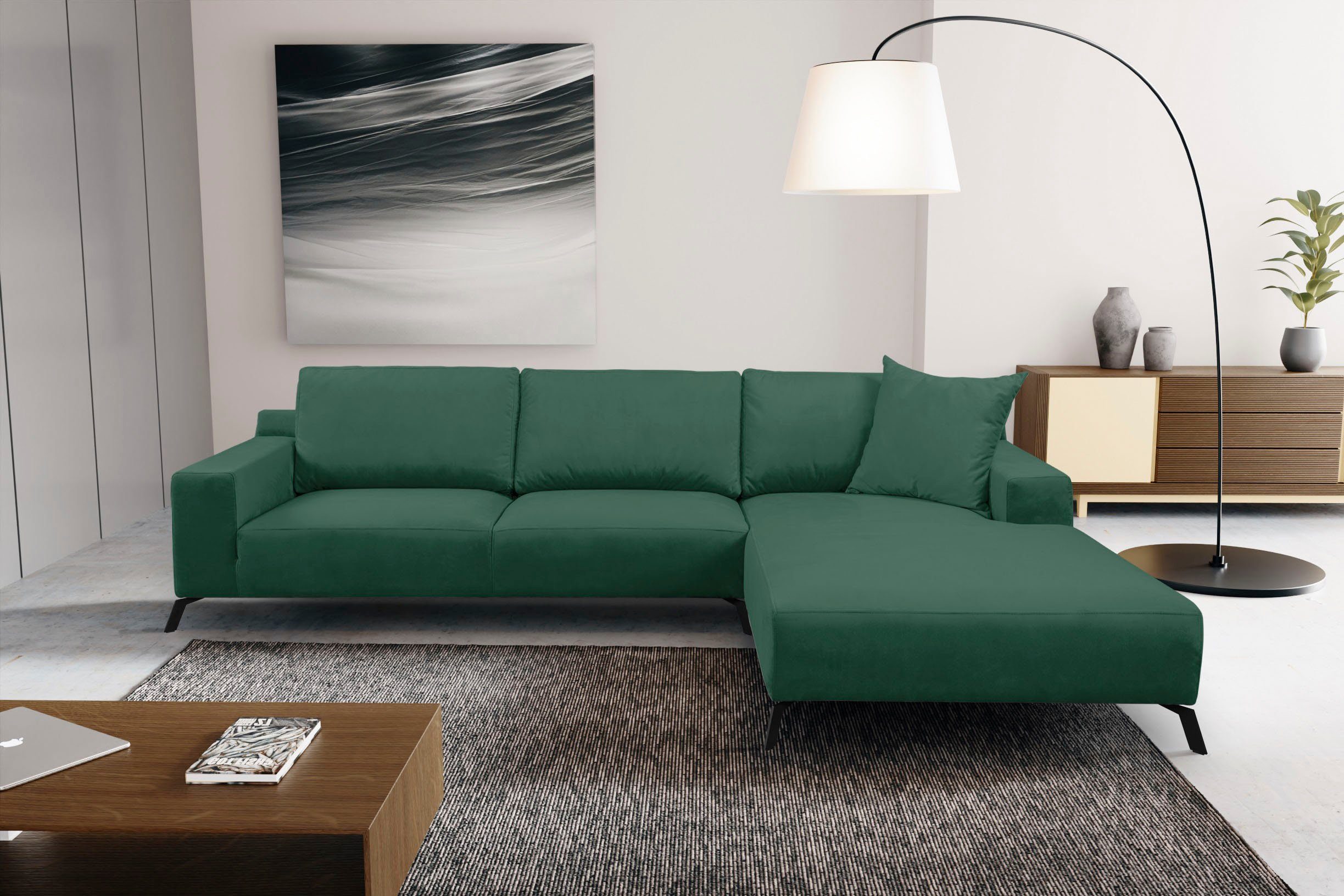 WERK2 Ecksofa Faro L-Form, XXL Design Ecksofa mit hohem Komfort in trendigem Cord & Samtvelours