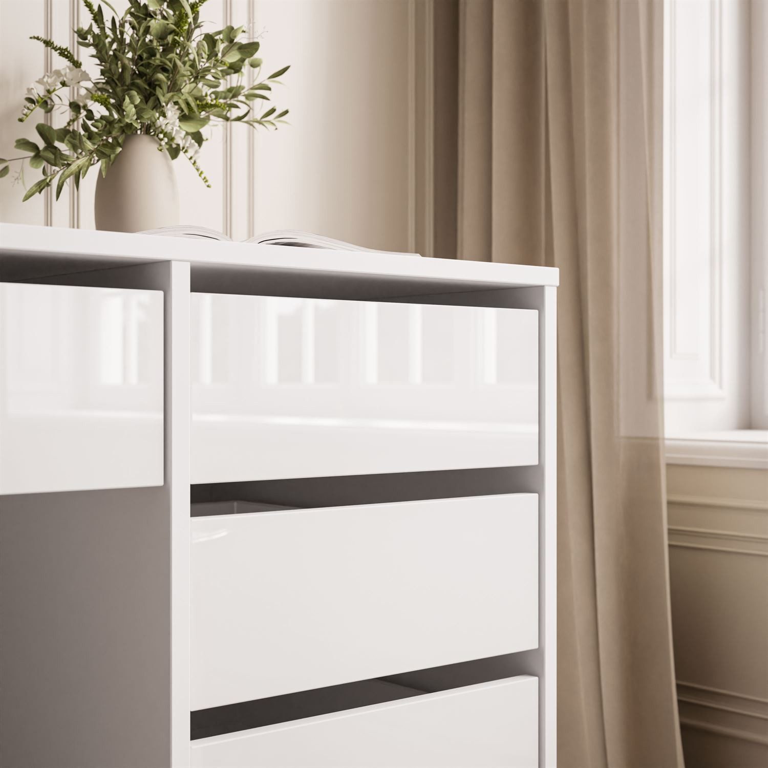 Lookway Schreibtisch MADA GLOSS Schreibtisch mit Schubladen und Hochglanz Fronten (1x Schreibtisch), 120x75x55 cm – Bild 4 von 5