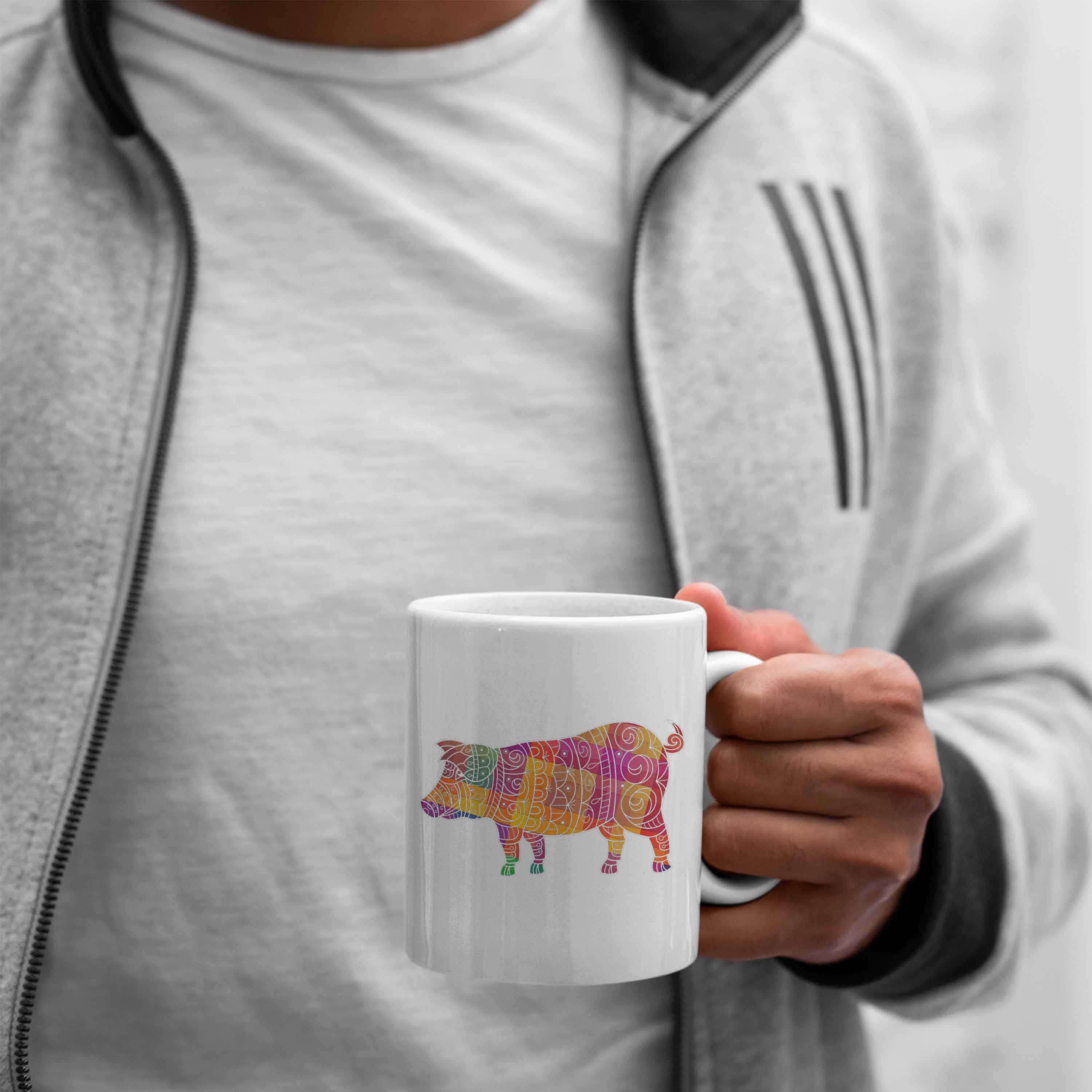 Schweine Tasse Trendation Polygon Ferkel Geschenk Grafik Schwein Weiss Trendation - Tasse Bauern