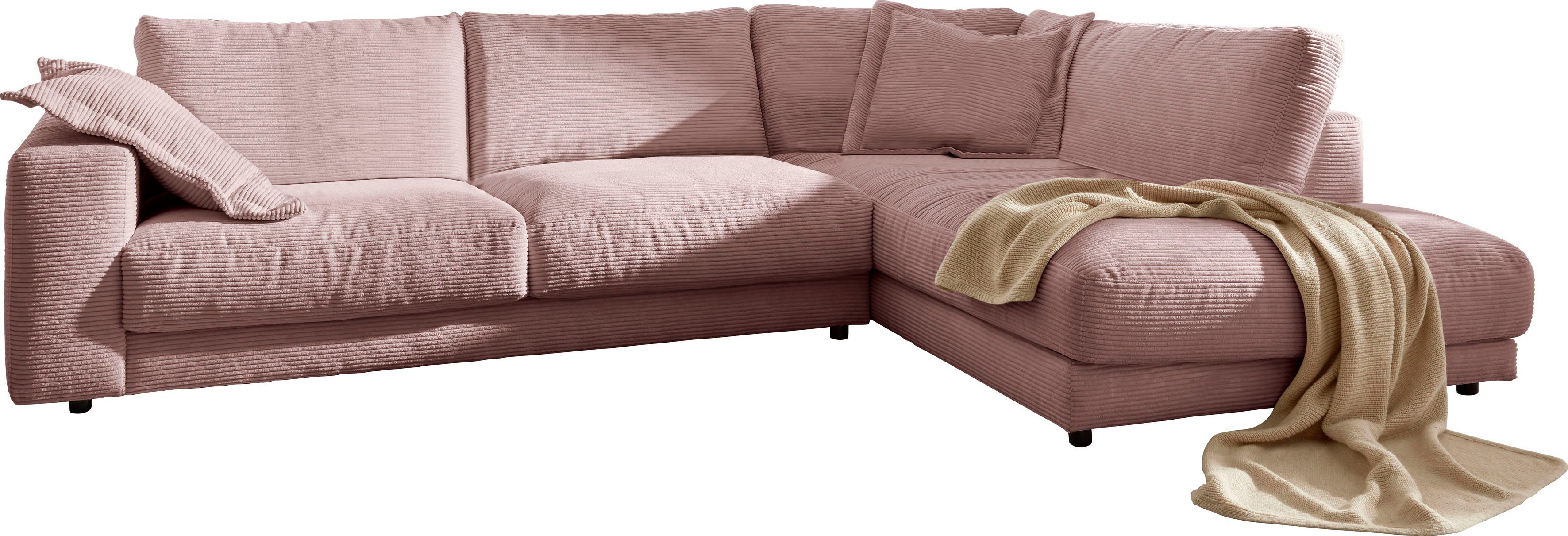 3C Candy Ecksofa Enisa, Kuschelig, gemütlich, in 5 Farben, Bezug in Cord, mit 2 Zierkissen rosé