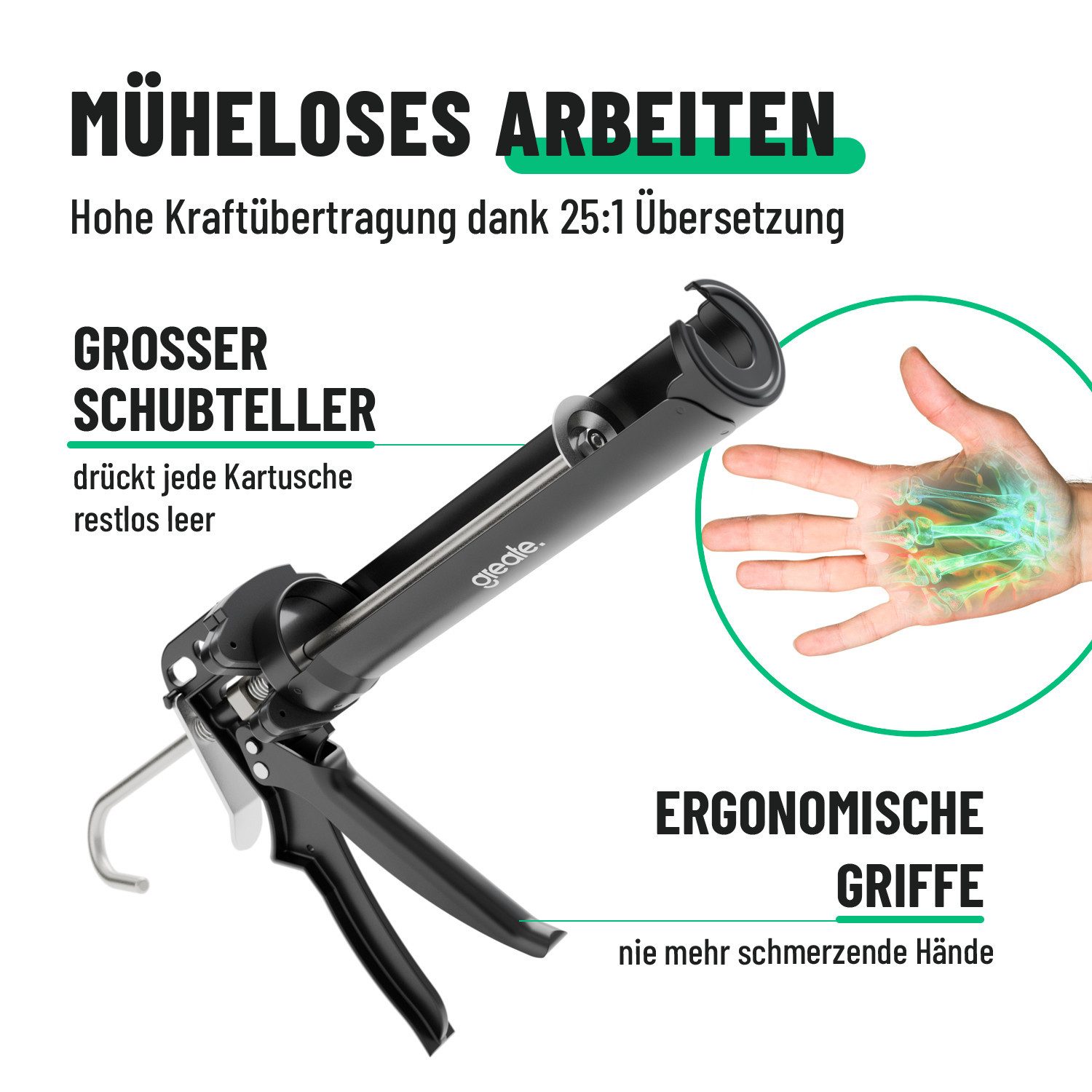 greate. Kartuschenpistole Kartuschenpresse mit Übersetzung 25:1 - Silikonspritze Silikonpistole, (1-tlg)