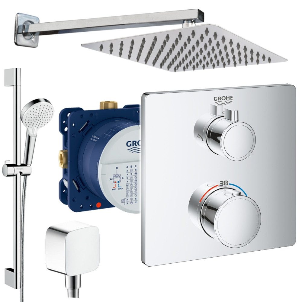 Grohe und Jowi Duscharmatur Grohtherm Grohtherm Duschsystem, mit Hansgrohe Brausegarnitur 650mm (Unterputz-Duschsystem, mit 650mm Brausestange) 650mm Brausestange