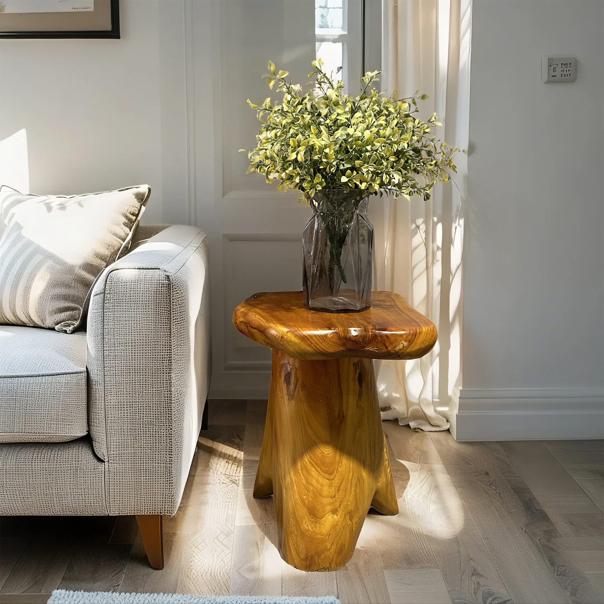MODFU Couchtisch als Blumenständer und Fußhocker (natürlicher Holztisch für moderne Wohnräume), Kaffeetisch Sofatisch Beistelltisch