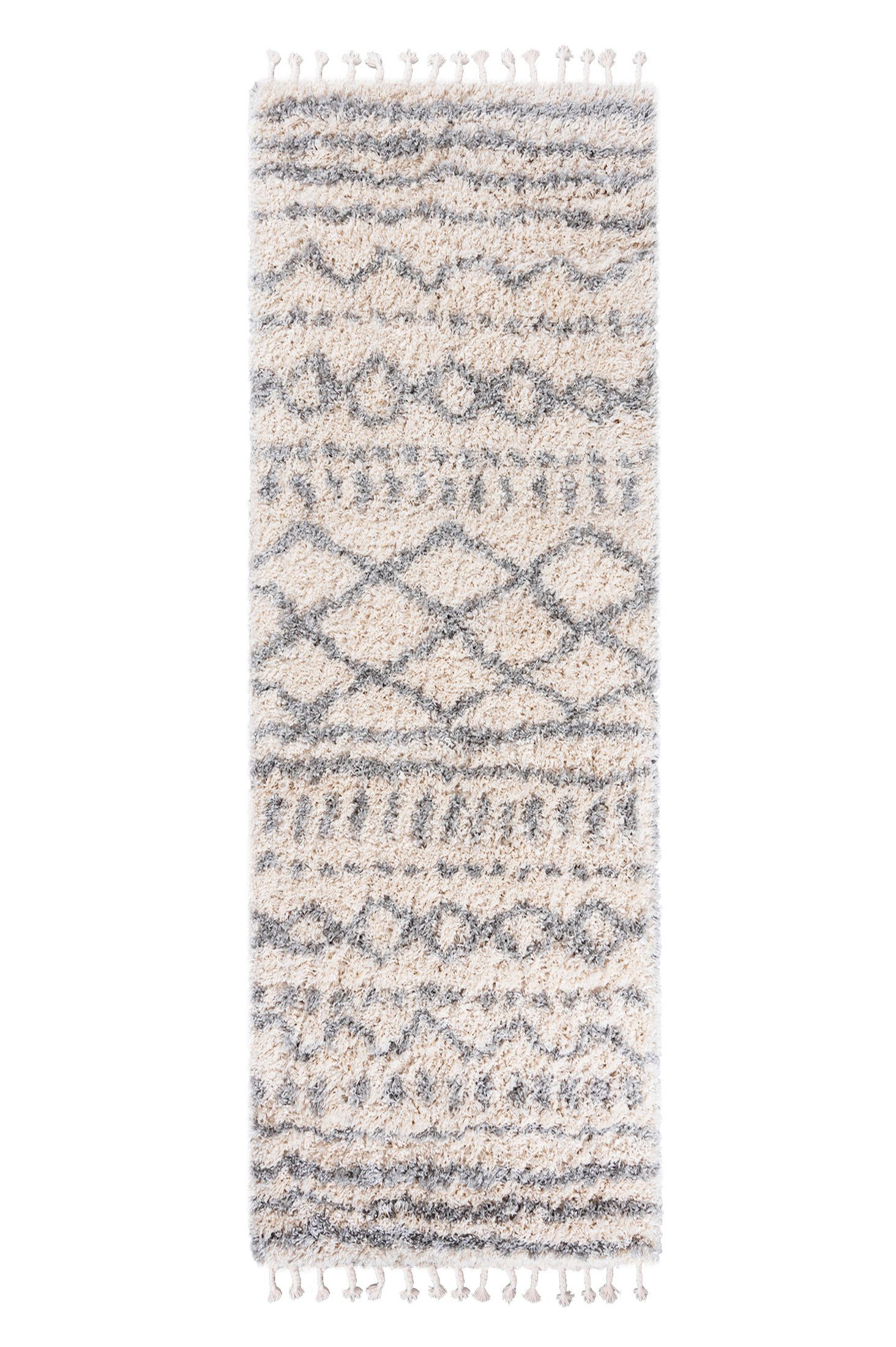 Mazovia Дорожка Дорожка Hochflor Shaggy für Wohnzimmer - Höhe 35 mm Fransen Creme, 60 x 200 cm, Pflegeleicht, Boho - look, Langflor, Rechteckig, Weich