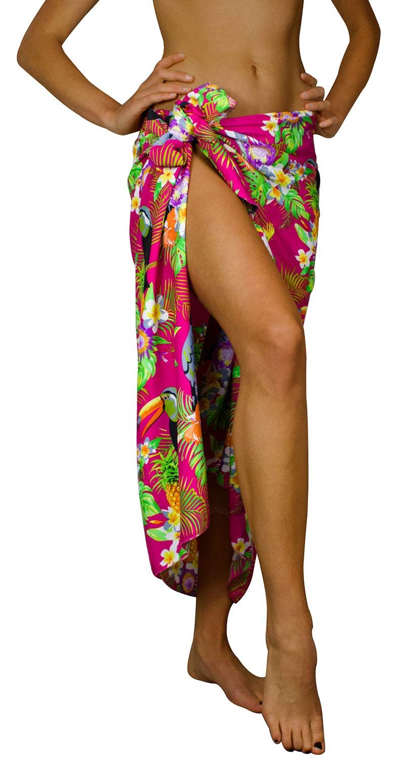 King Kameha Sarong Parrot Cockatoo Funky Hawaii-Sarong Pareo Cover-Up Strand Damen Bikini, Pareo Cover-Up