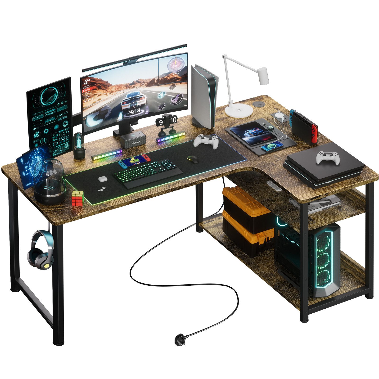 GTPLAYER Gamingtisch Eckschreibtisch Schreibtisch mit Regal günstig online kaufen