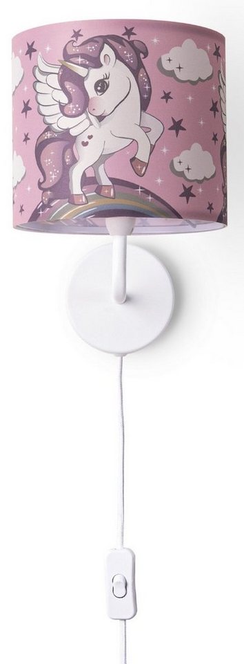 Paco Home Wandleuchte Cosmo 213, LED fest integriert, Kinderlampe Mit âˆ… 18cm Einhorn Regenbogen Kabellänge 3m E14