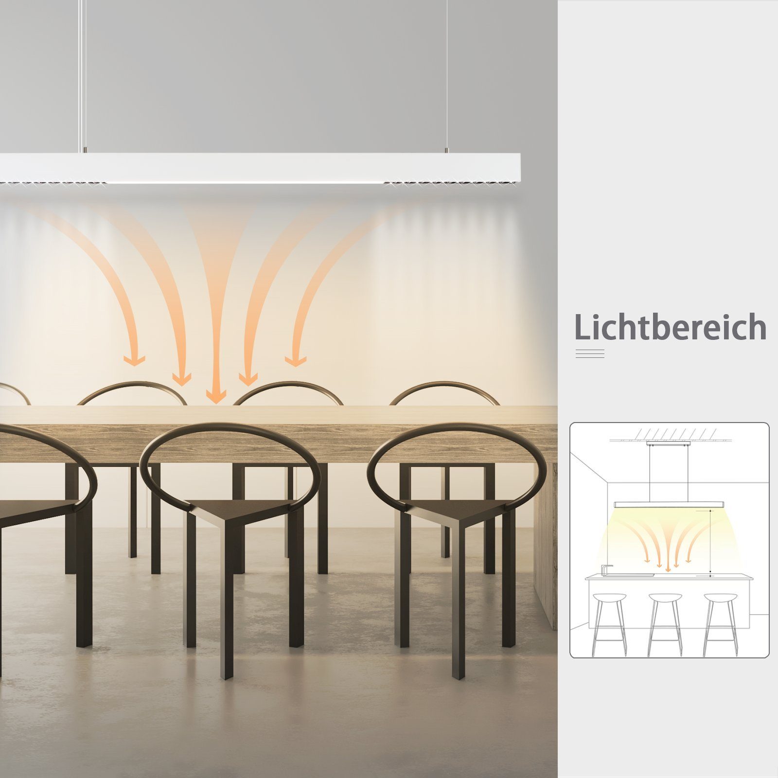 ZMH LED Pendelleuchte Esstisch Hängelampe Dimmbar - Modern mit Fernbedienung, LED fest integriert, Tageslichtweiß, weiß, dimmbar, Lang Linear, 53/57W