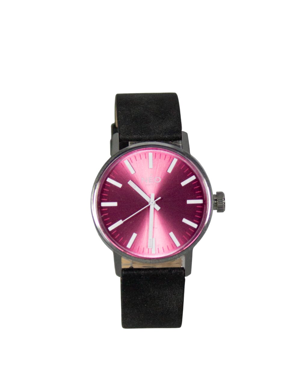 Neo Watch Quarzuhr Damen Edelstahl Lederband Silber Pink N43-003