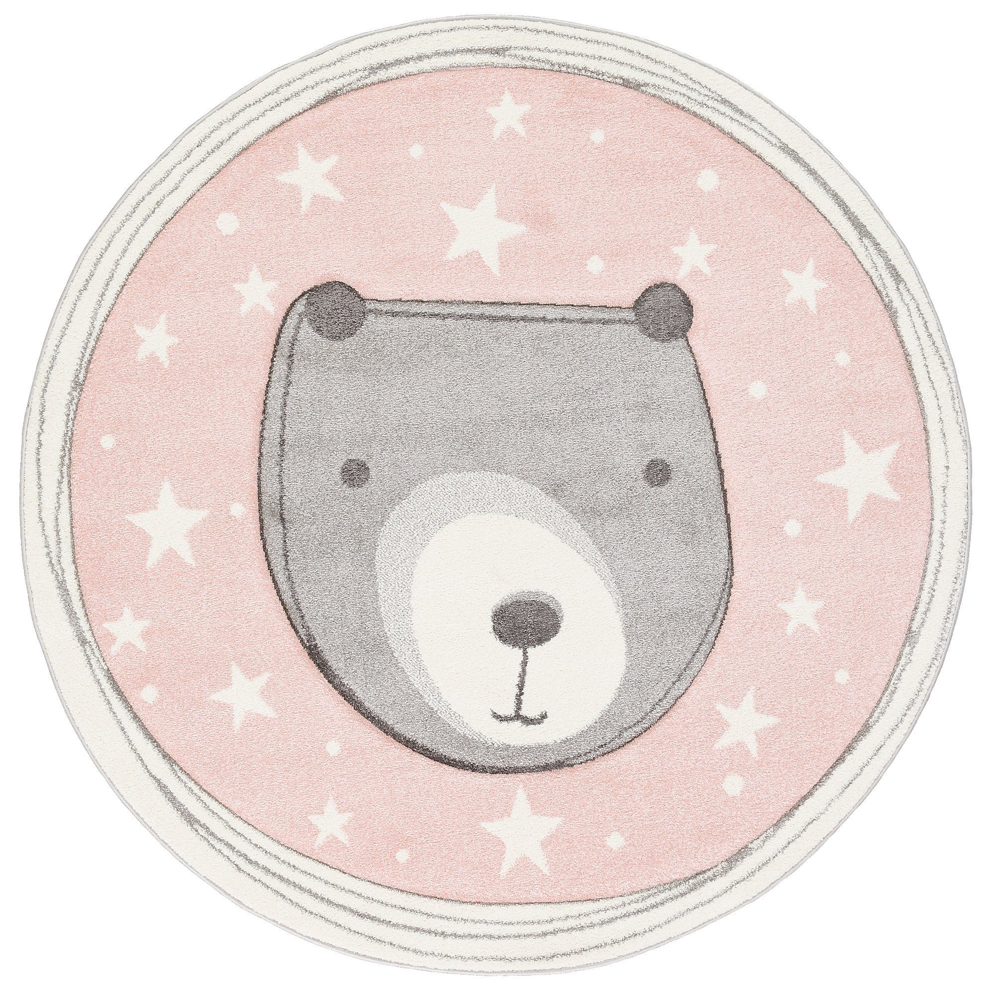 Pergamon Kinderteppich Kinder Teppich Maui Kids Pastell Rosa Bär Rund, Rund, Höhe: 13 mm