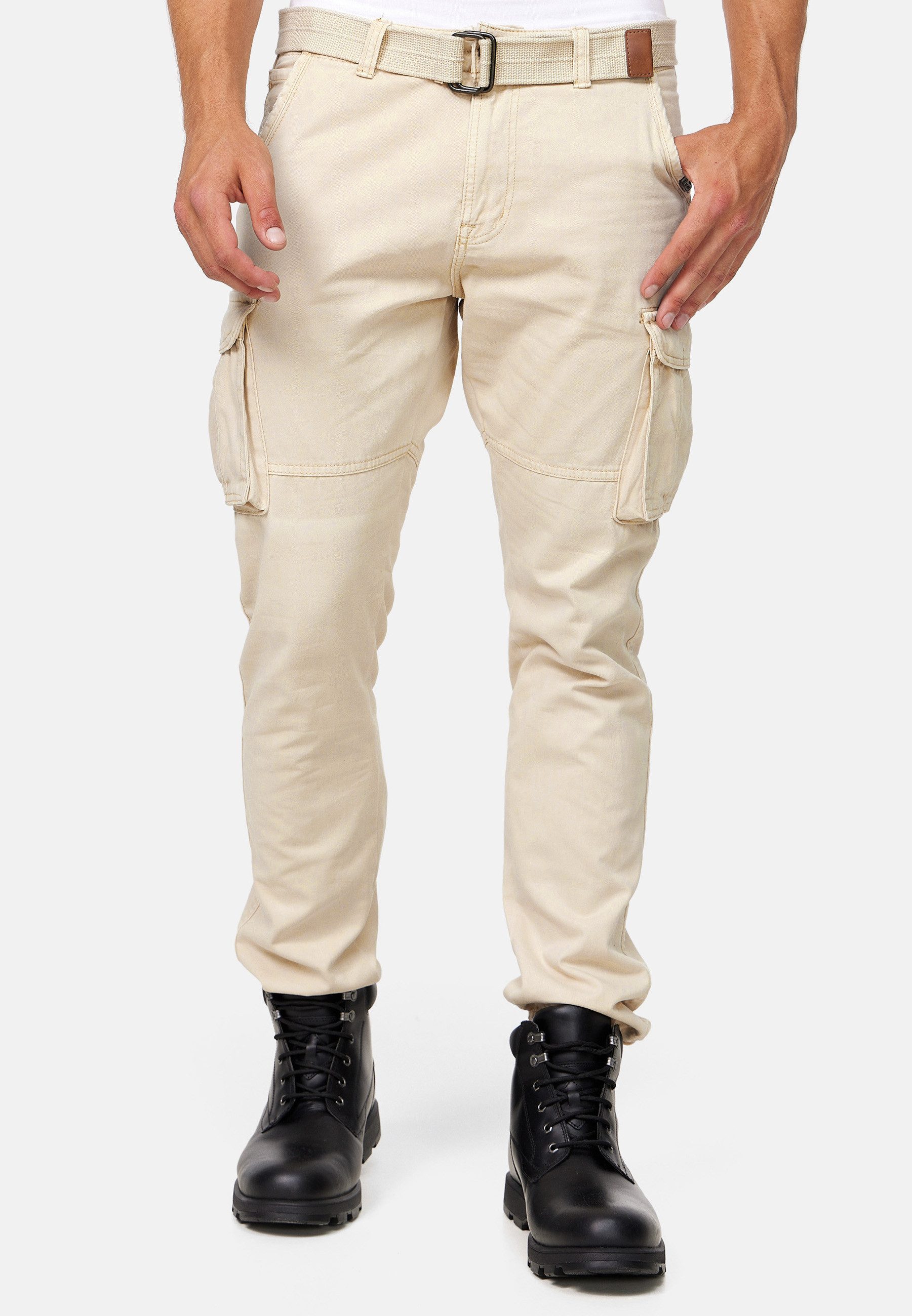 INDICODE Cargohose Herren William Cargo Hose Herrenhose mit 7 Taschen, inkl. Gürtel