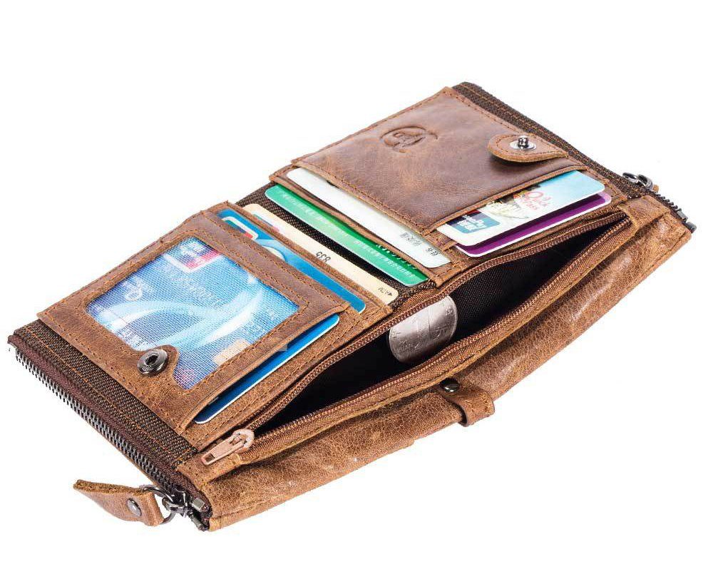 Vaxiuja Geldbörse Brieftasche mit Reißverschluss,Blocking Wallet Weiche Echtleder Bifold