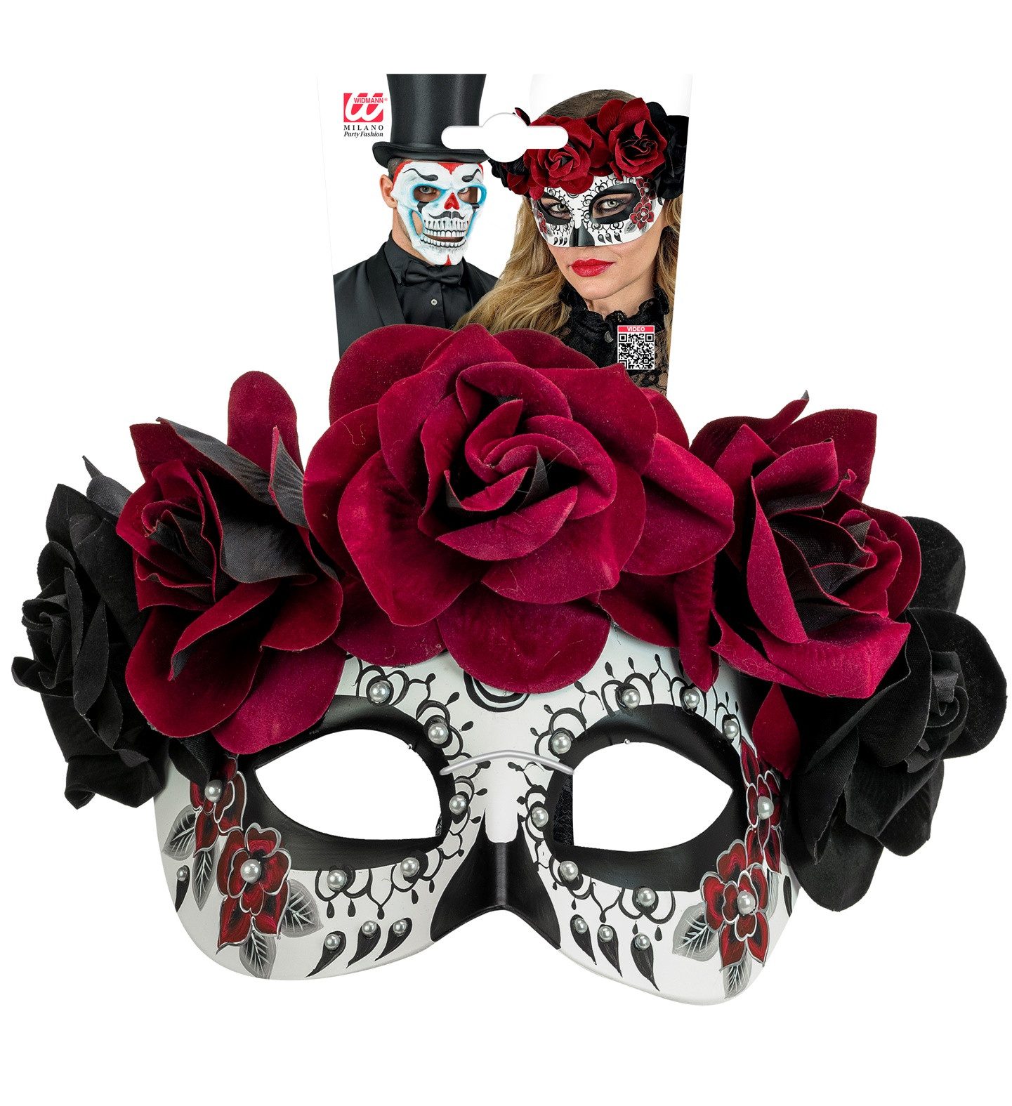 Widmann S.r.l. Verkleidungsmaske Dia de los Muertos Augenmaske mit Rosen, Schwarz