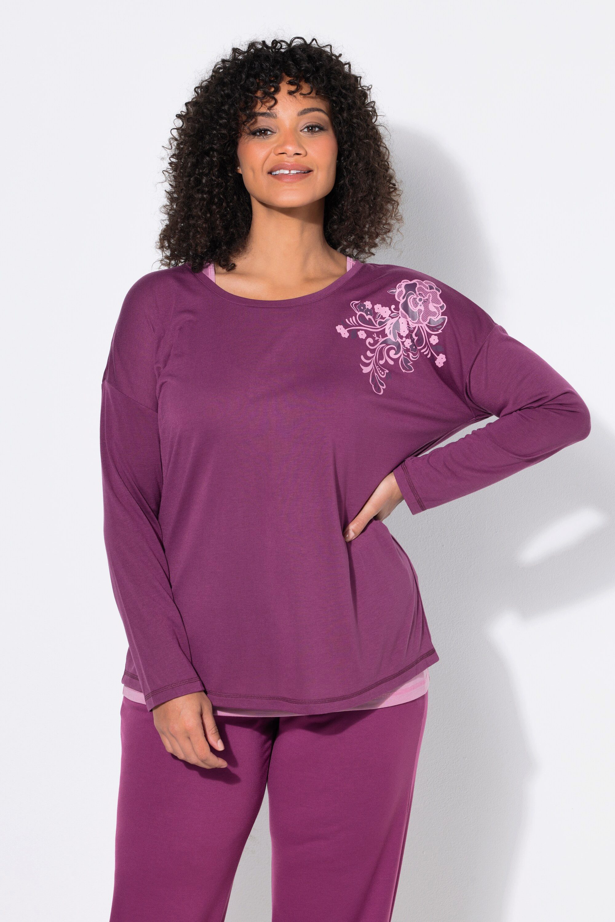 Ulla Popken Longsleeve Yoga-Shirt Lagenoptik Rundhals Langarm