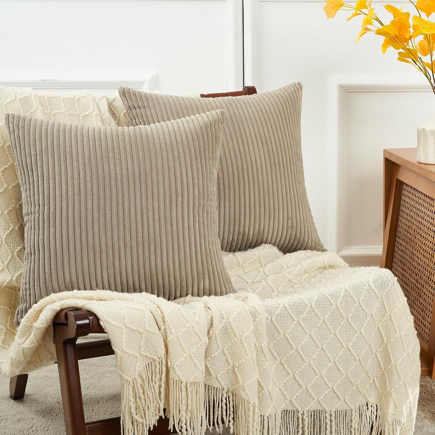 Topfinel Kissenbezug gestreiftes Muster,2er Set Kissenhülle Dekokissen Kissenbezug, Kordsamt 45x45 Sofakissen Couchkissen Zierkissenbezug Dekokissen