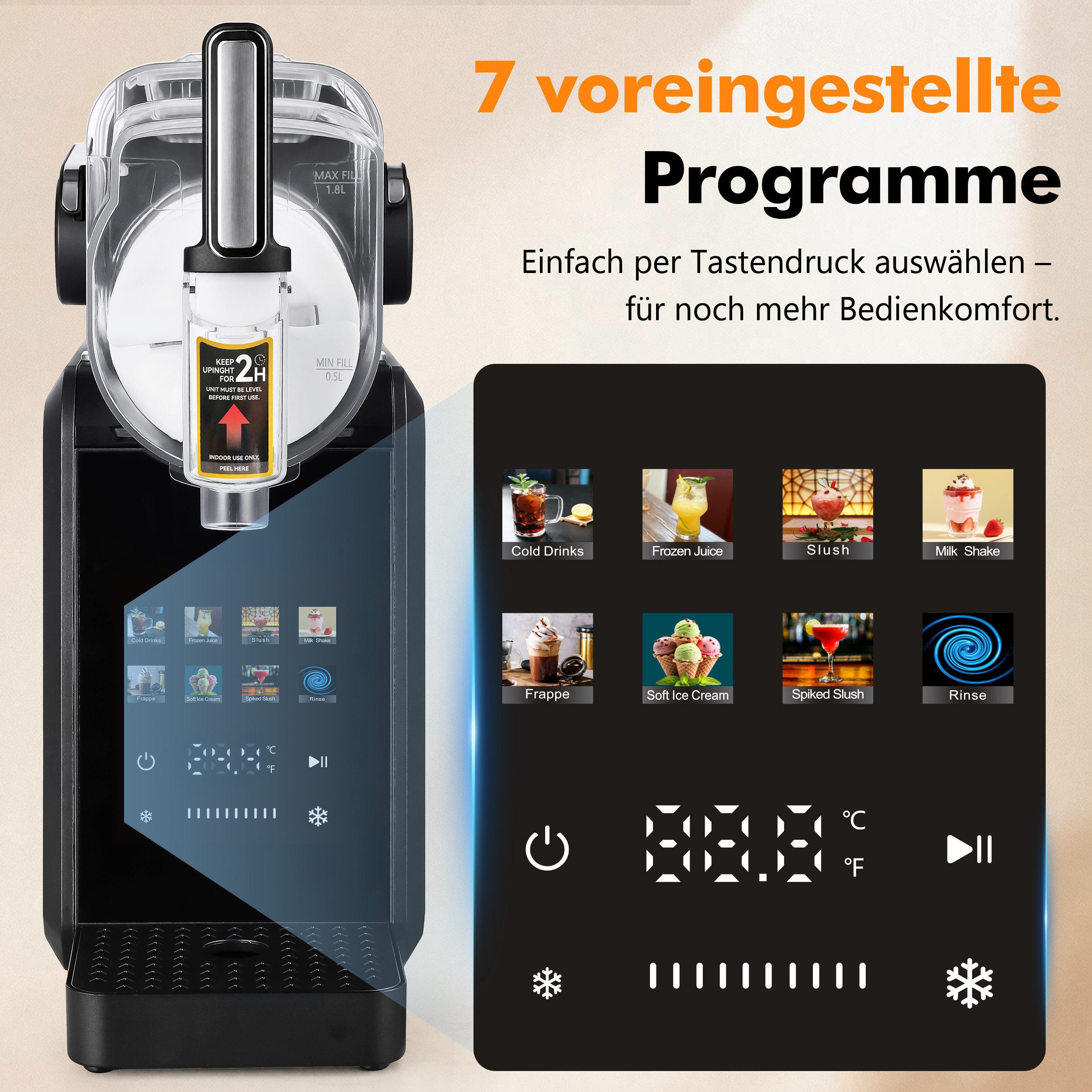 Sinaopus Slush-Eismaschine 8-in-1, Selbstreinigung, ohne Eiswürfel, Eismaschine für Zuhause, 1,8 l, 200 W, Slush Maker für Eiscreme, Frappés, Milchshake, Kaltgetränke