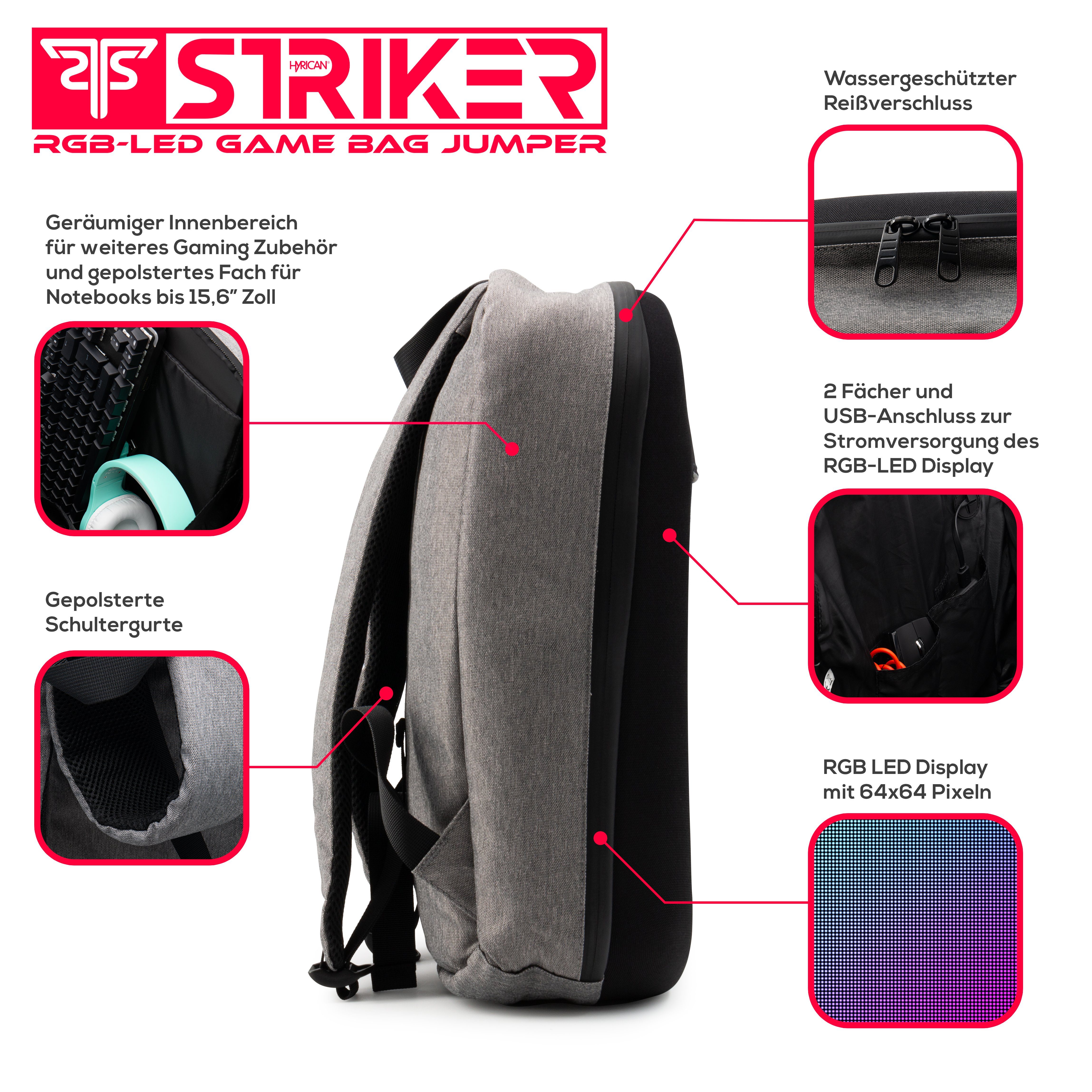 Hyrican Laptoprucksack Striker Game Gaming Bag JUMPER App Rucksack, gesteuerte RBG-LEDs
