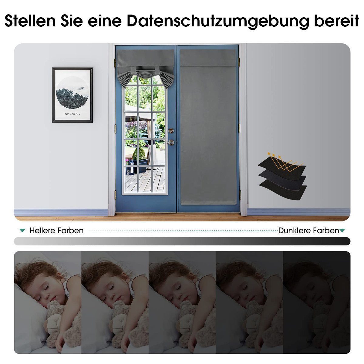 BYSURE Türvorhang Französische Türvorhänge, Sichtschutz, Verdunkelung für Glastüren (1 St), Klettband, blickdicht, Türgardine Einfache Montage für Küche Wohnzimmer Bad