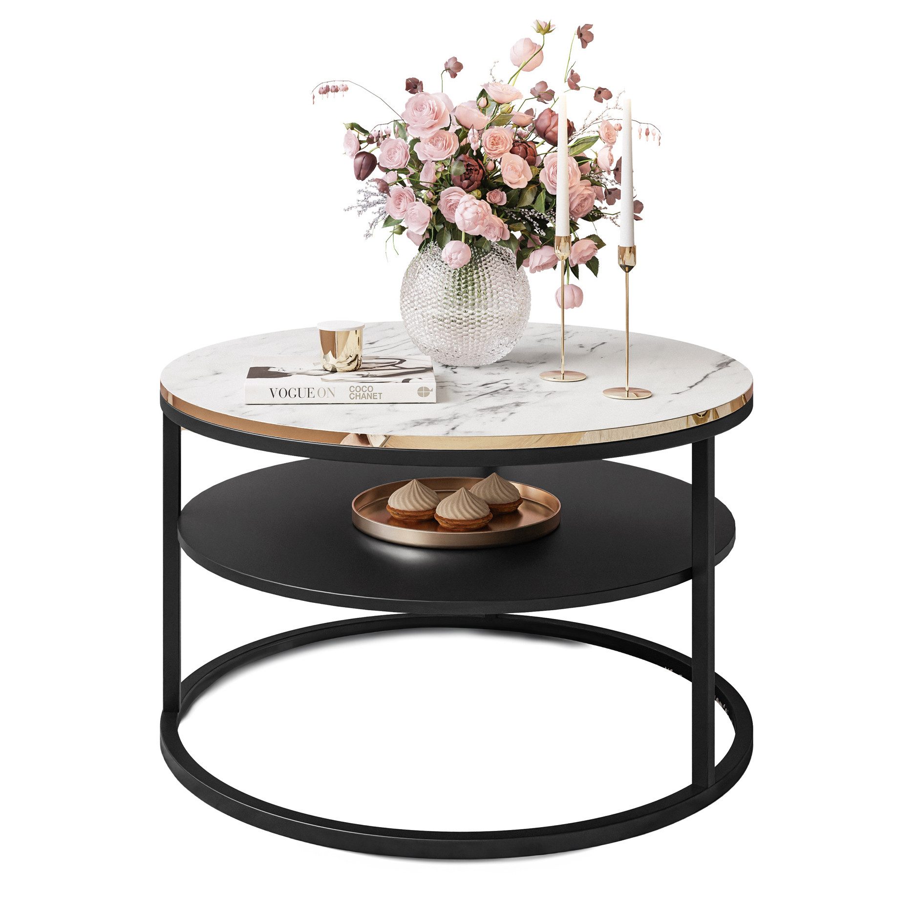 Lookway Couchtisch COREIL MARMOR Runder Couchtisch mit Ablage (1 Tisch), Durchmesser: ⌀70 cm