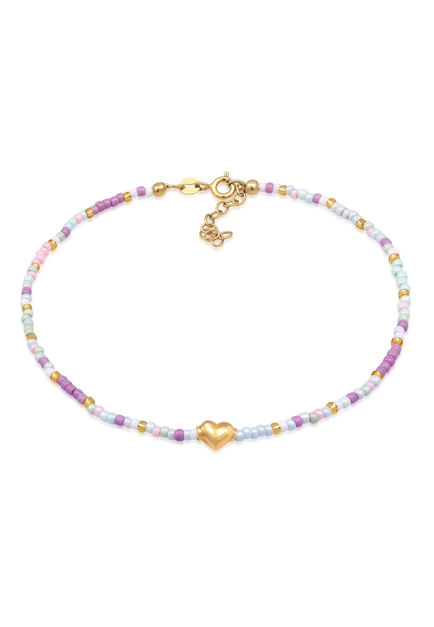 Elli Fußkette Herz Glas Beads Sommer Style 925 Silber vergoldet, Herz