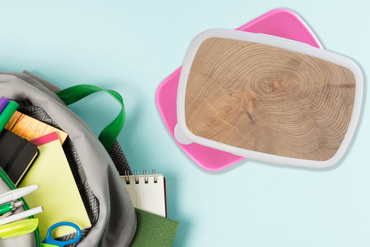 Snackbox, Brotbox Kinder, Holzbrettern, Kunststoff, (2-tlg), Kunststoff Brotdose der MuchoWow Lunchbox rosa Hintergrund Struktur Erwachsene, Mädchen, für aus