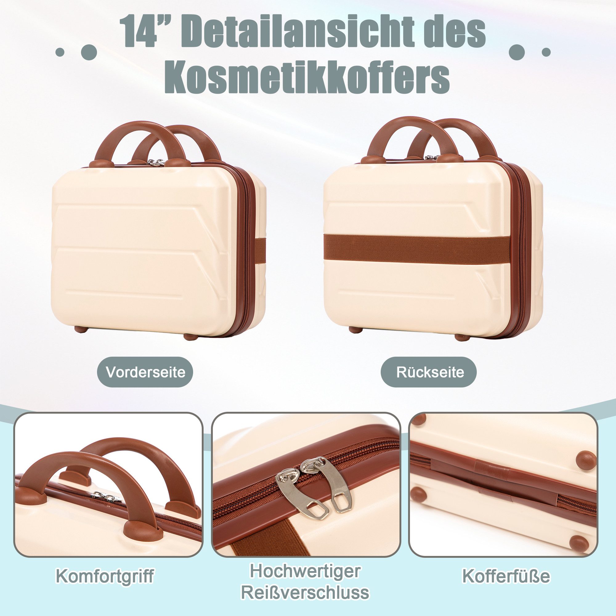 LVHOM Trolleyset 2/4 Set., ABS Hartschalen 14"/19"/24"/28", leise Rädern für jede Tour, (Handgepäck, Kosmetiktasche, Kratzfest und wasserdich für einfache Reinigung. 360° Spinner-Räder mit Doppelreihenschutz und hoher Belastbarkeit. Teleskopgriff 3-stufig verstellbar. Innere Organisation mit Netzen, Gurten und Trennfächern., 2 tlg., Kosmetikorganizer mit Tragegriff, Sicherungsschlinge), Geschäftstrip, Familienurlaub, längere Erkundungen, Flughafentransfers