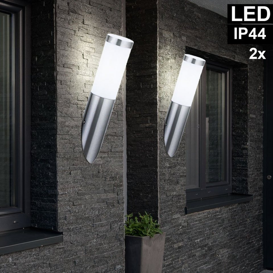 etc-shop Außen-Wandleuchte, Leuchtmittel inklusive, Warmweiß, 2er Set LED  Fackel Wand Lampen Edelstahl Fassaden Haus Tür Beleuchtung