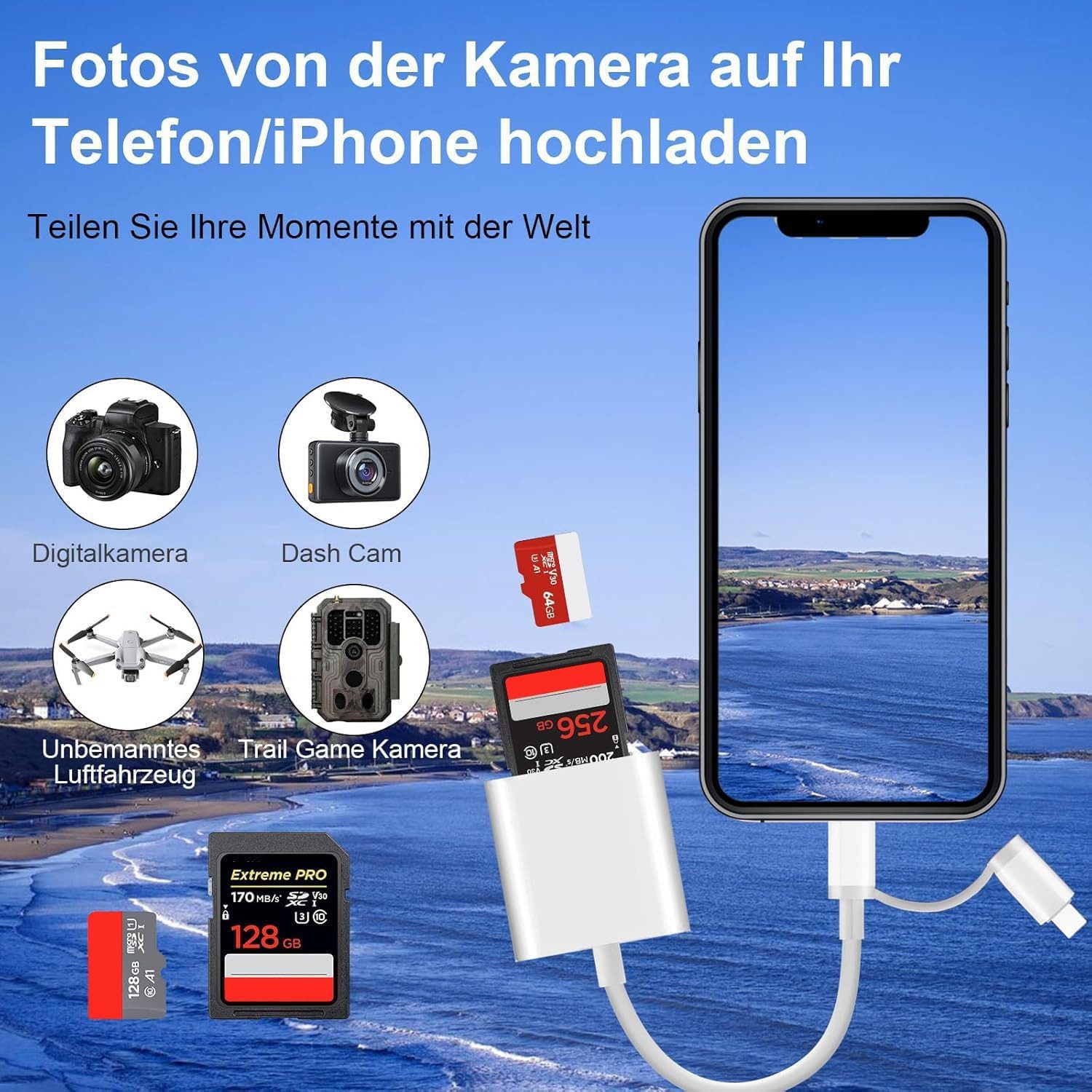 Vornix USB-C Hub 2-IN-1 Adapter USB-Adapter 2 in 1 Lightning USB C SD Kartenleser mit SD/MicroSD Slots zu iPhone 14/14 Pro/13/13 Pro/12/12 Pro/11/11Pro/XS/XS Ma – Bild 4 von 5